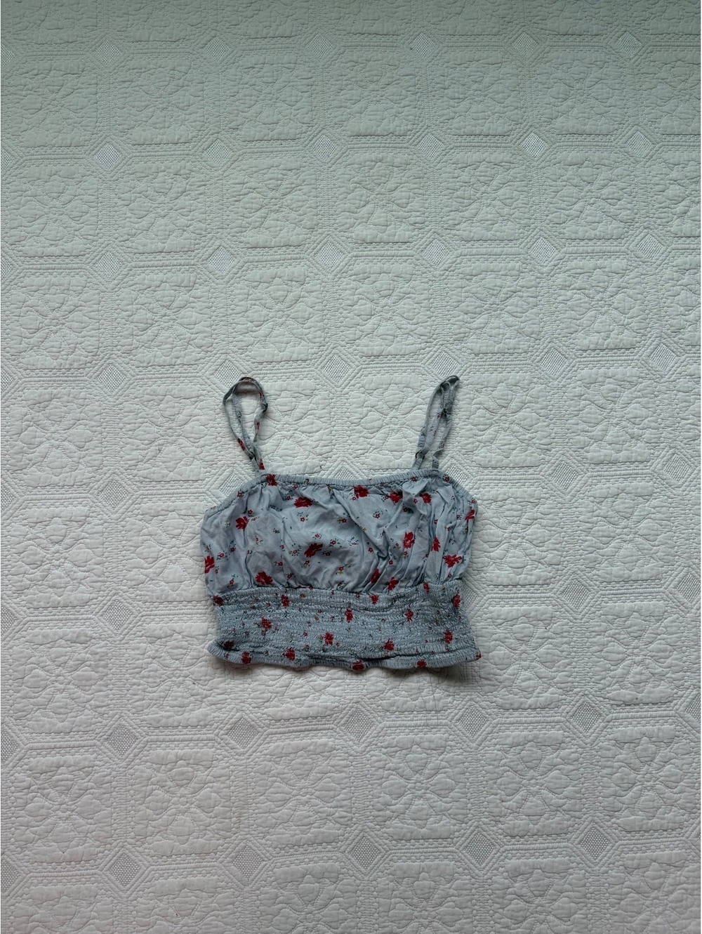 Billabong  Basic Light Blue Floral Crop Top with Adjustable Straps, Size Small